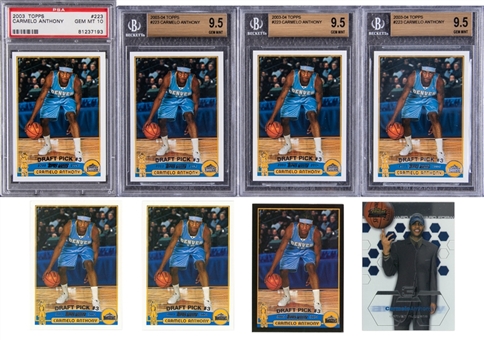 2003/04 Topps Carmelo Anthony Rookie Cards Collection (8) Including Four Gem Mint Examples